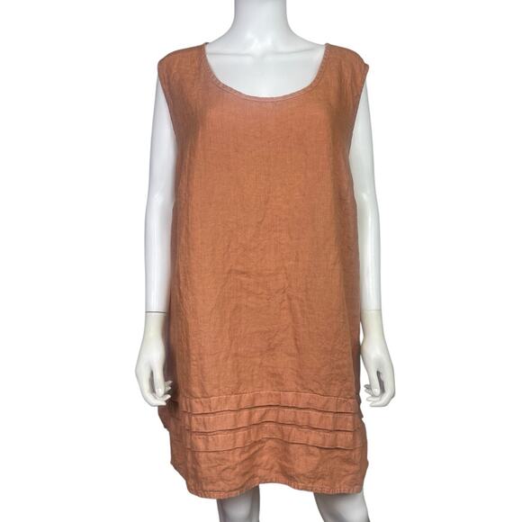 Flax Women's 3G Brown Linen Sleeveless Lagenlook Artsy Tunic Tank Top EUC - Picture 1 of 3